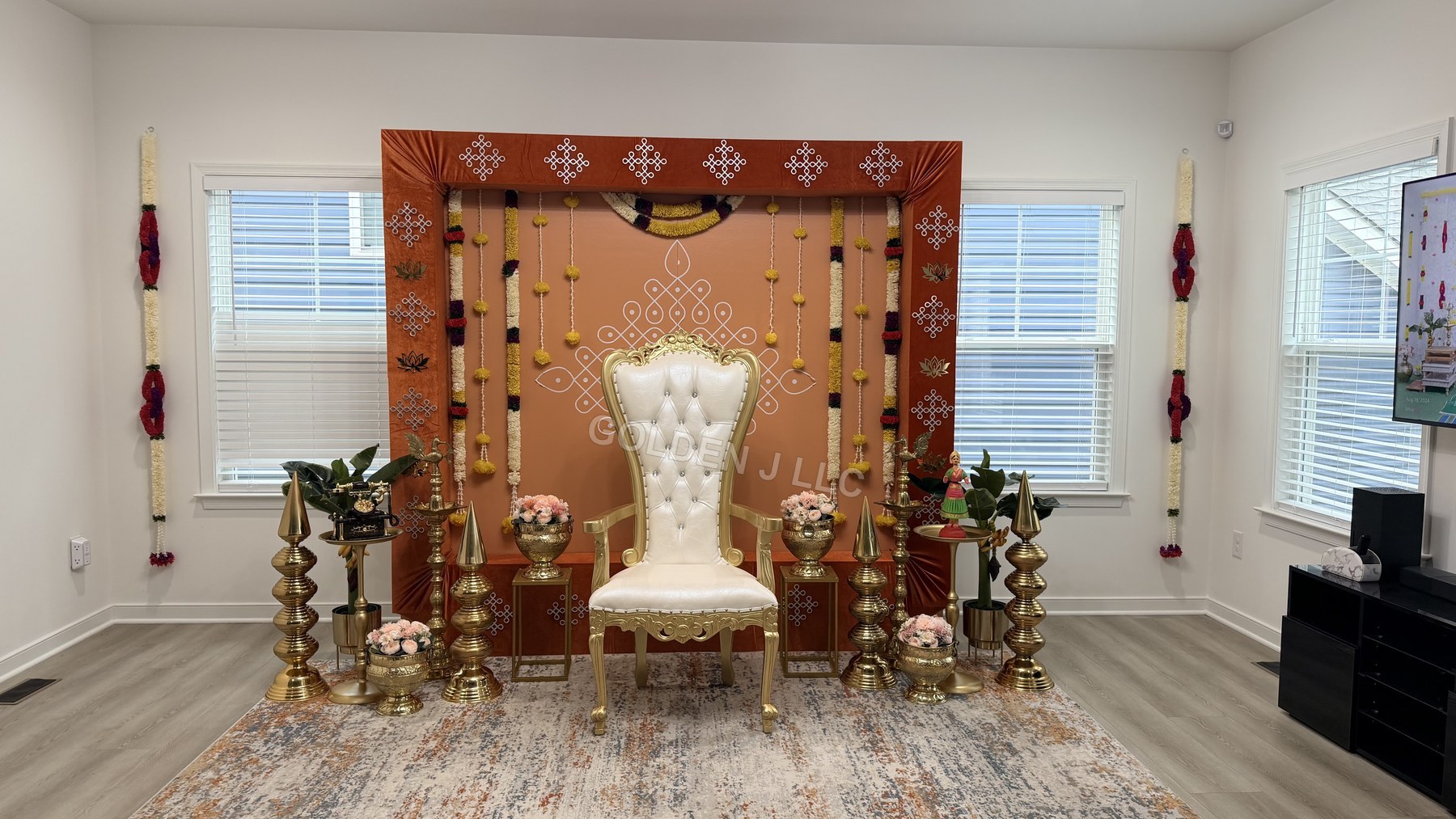 Traditional ceremony backdrop with throne chair