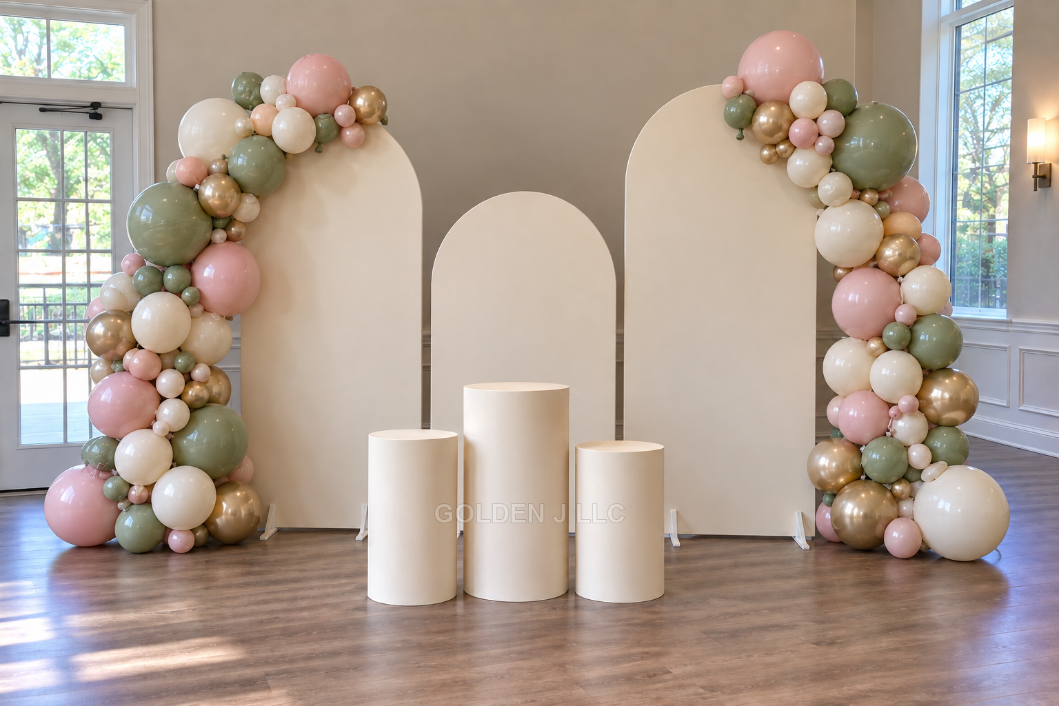Three Arch Décor with balloon work and pedestal stands